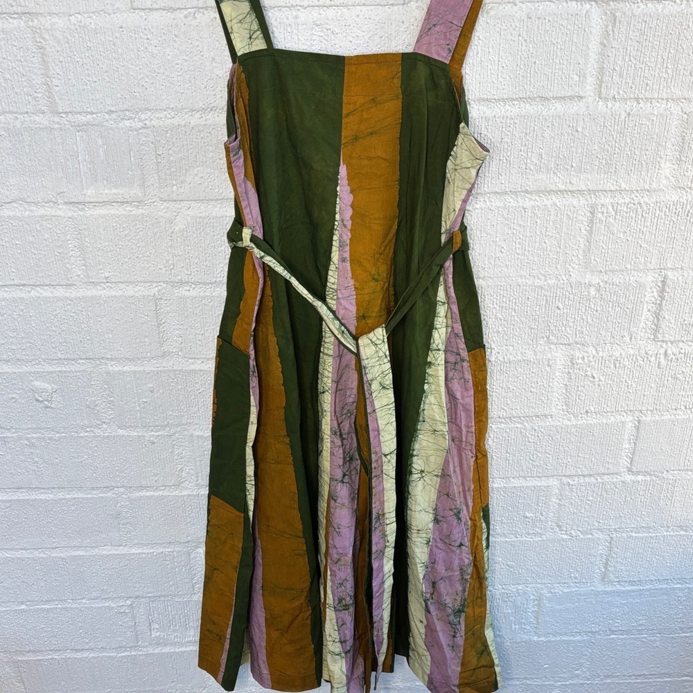Osei-Duro Ghana Cotton Green and Purple Striped Midi Dress sz XS - Picture 9 of 9